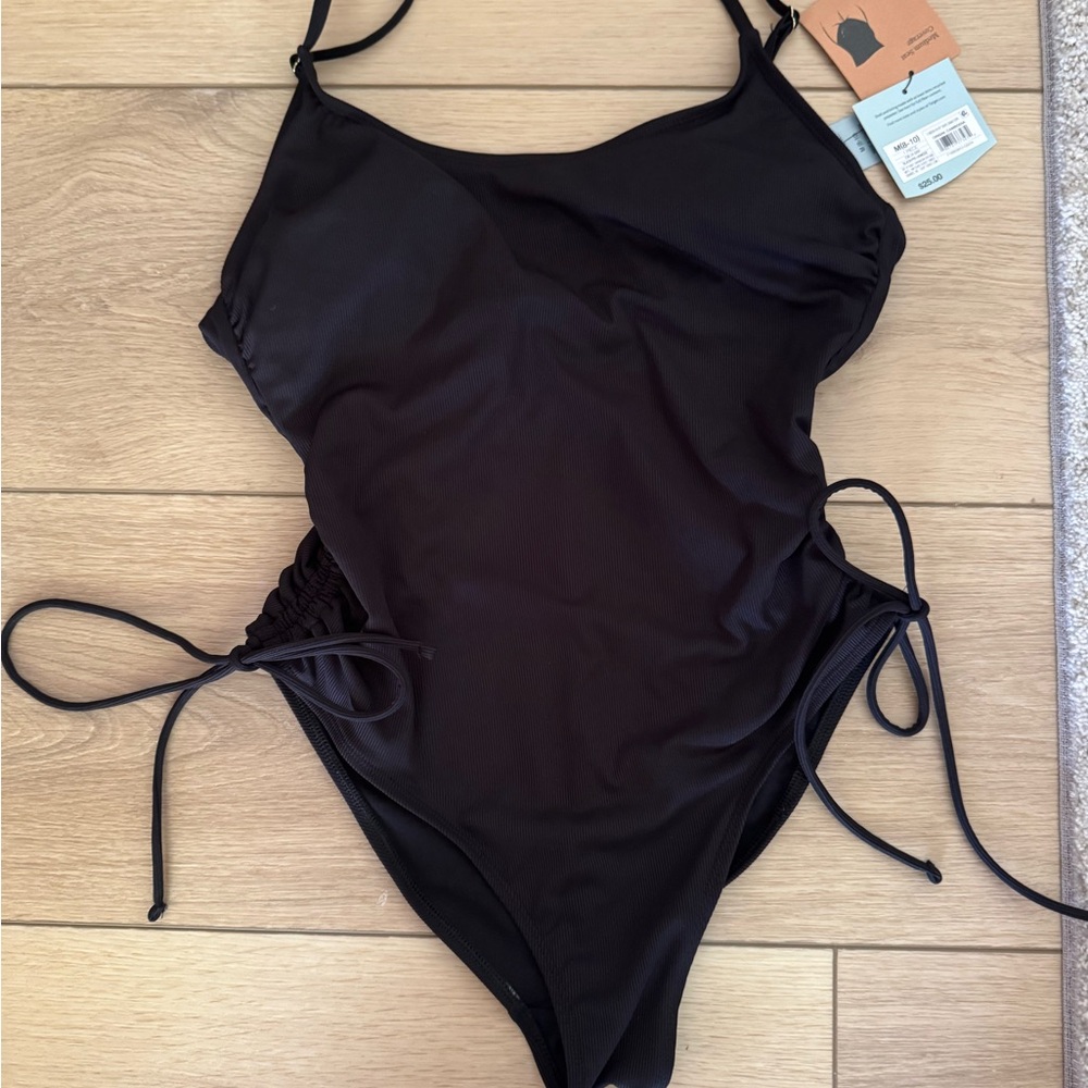 Shade & Shore High Leg Adjustable Black One Piece Swimsuit